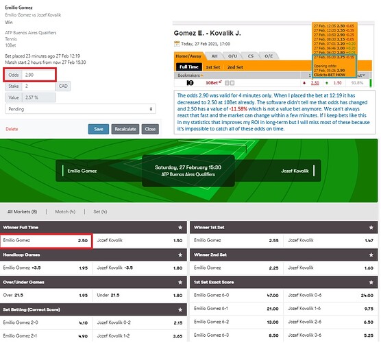 Value betting - odds change